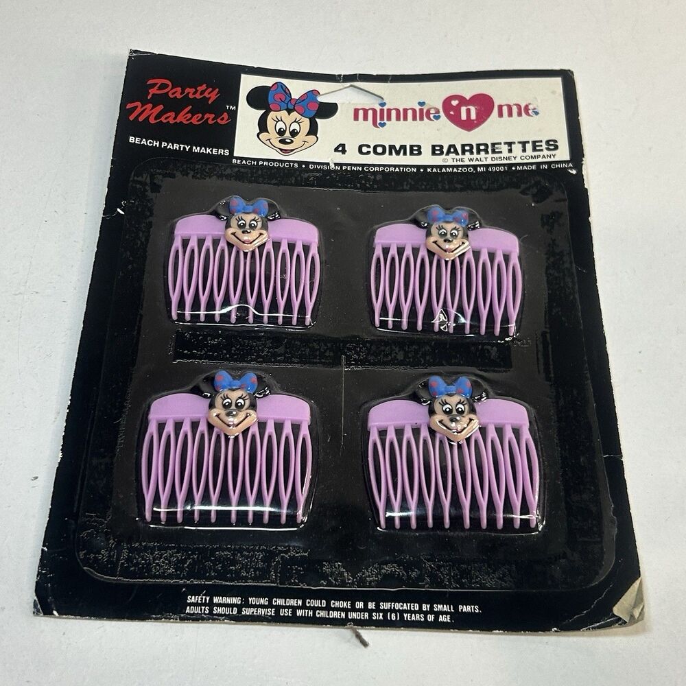 vintage minnie n me Walt Disney mickey mouse 4‎ comb barretes NIP party makers